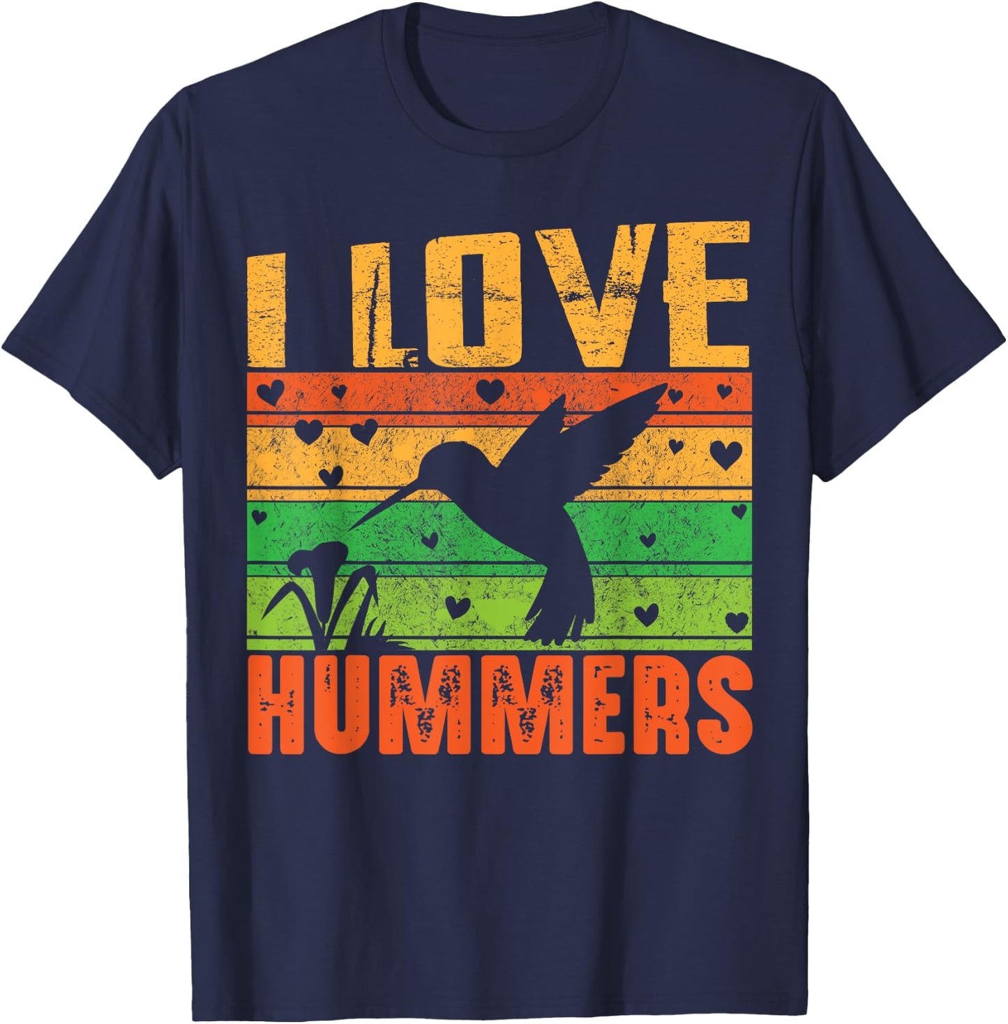 I Love Hummers Colibri Hummingbird Wildlife Retro Sunset T-Shirt - T-Shirt | Navy