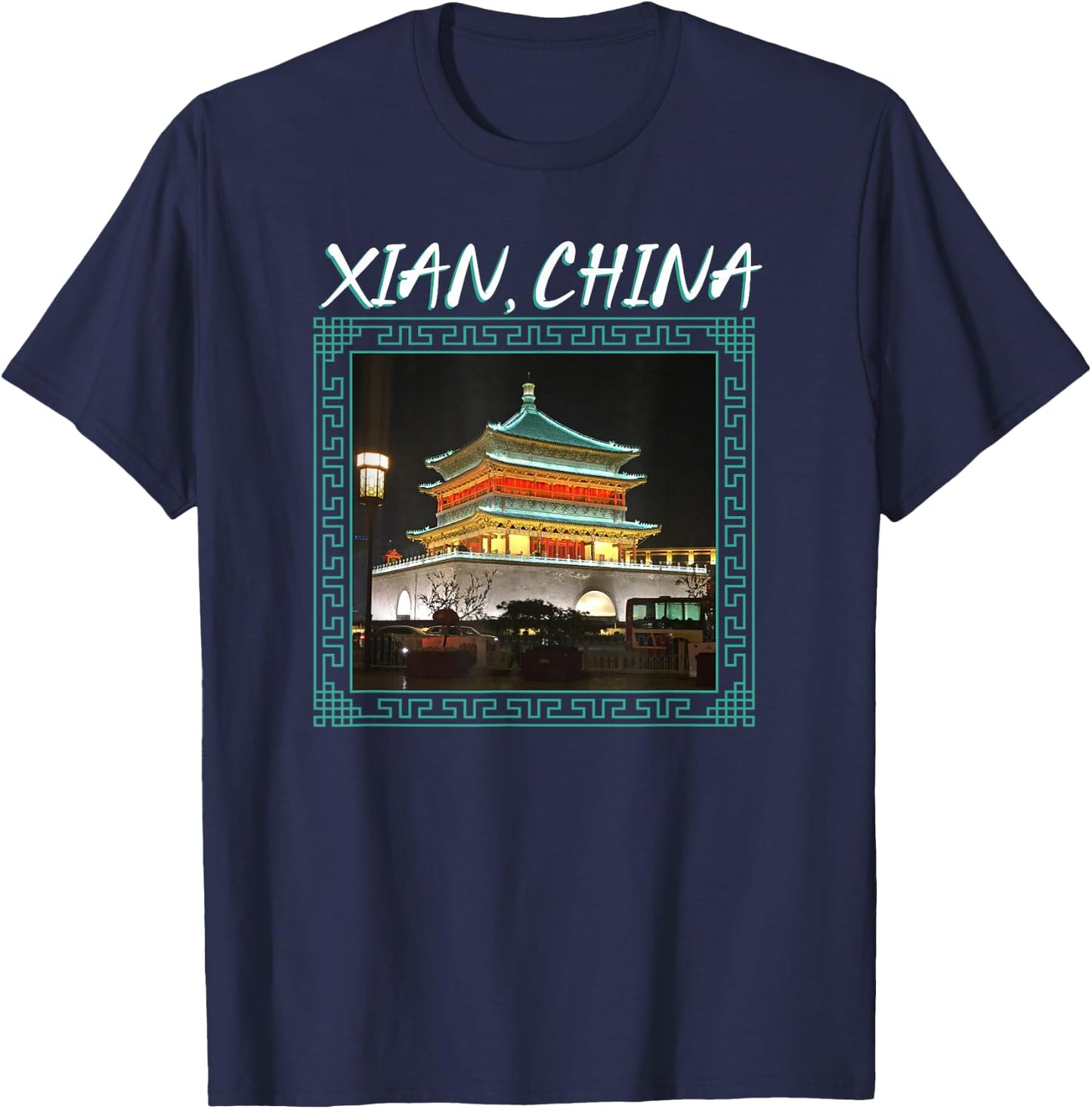 China's Ancient Xian Bell Tower T-Shirt - T-Shirt | Navy