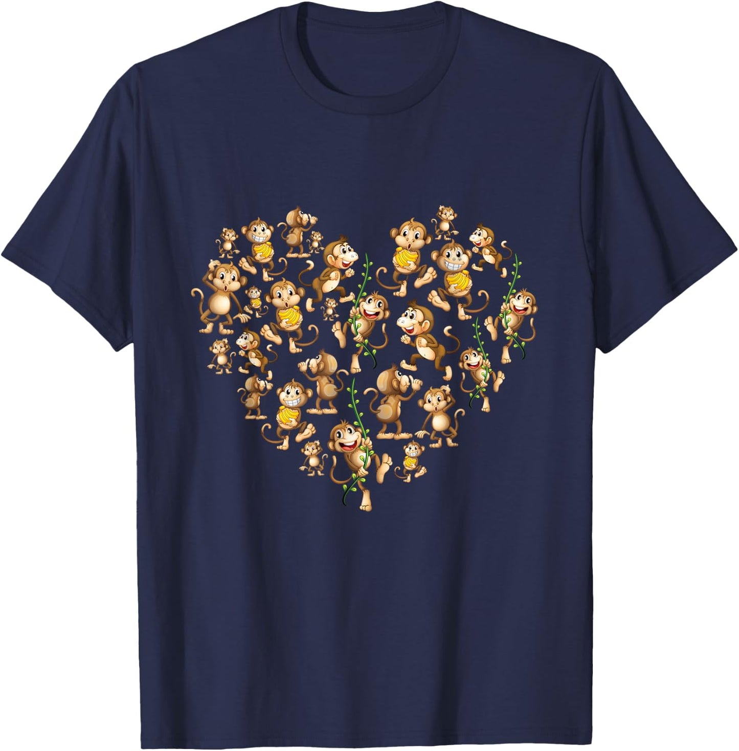 Cute Monkey Lover Heart Monkeys Animal Women Kids T-Shirt - T-Shirt | Navy