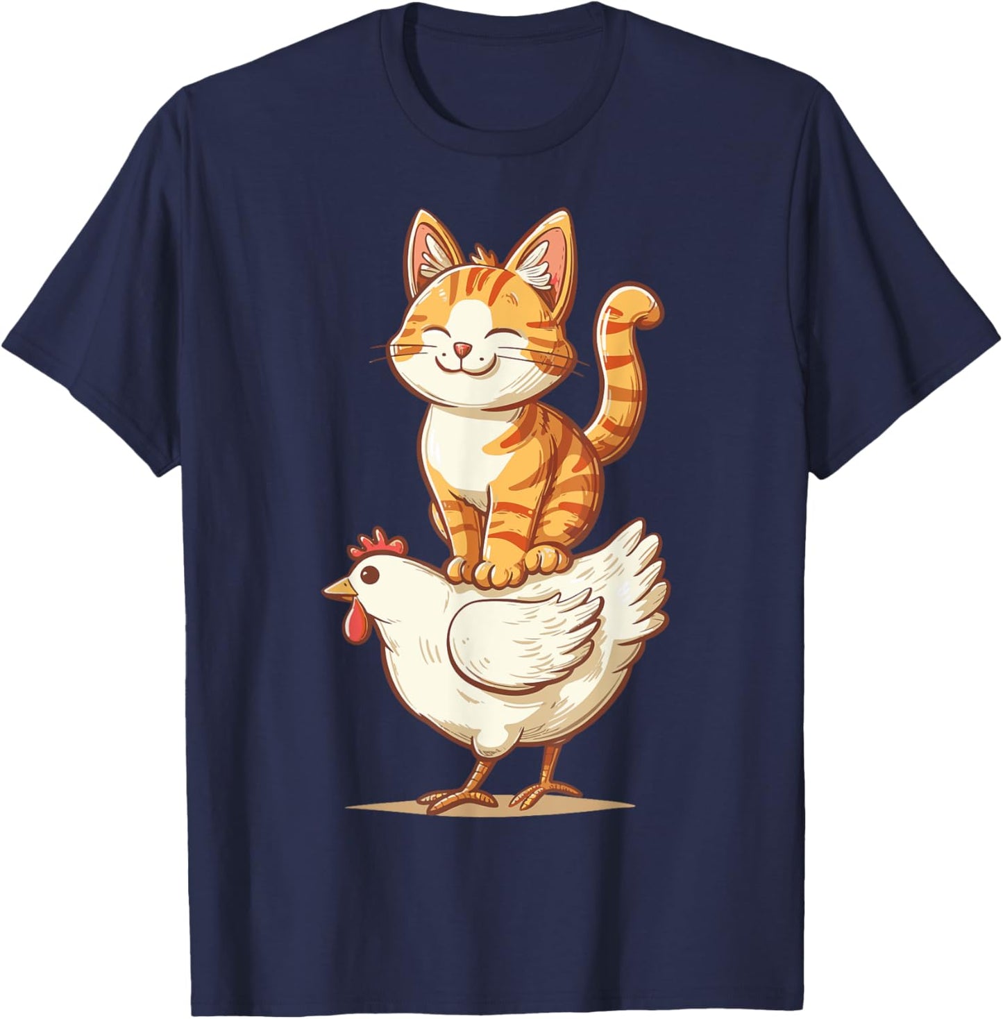 Cat Riding Chicken Men Women Kids T-Shirt - T-Shirt | Navy