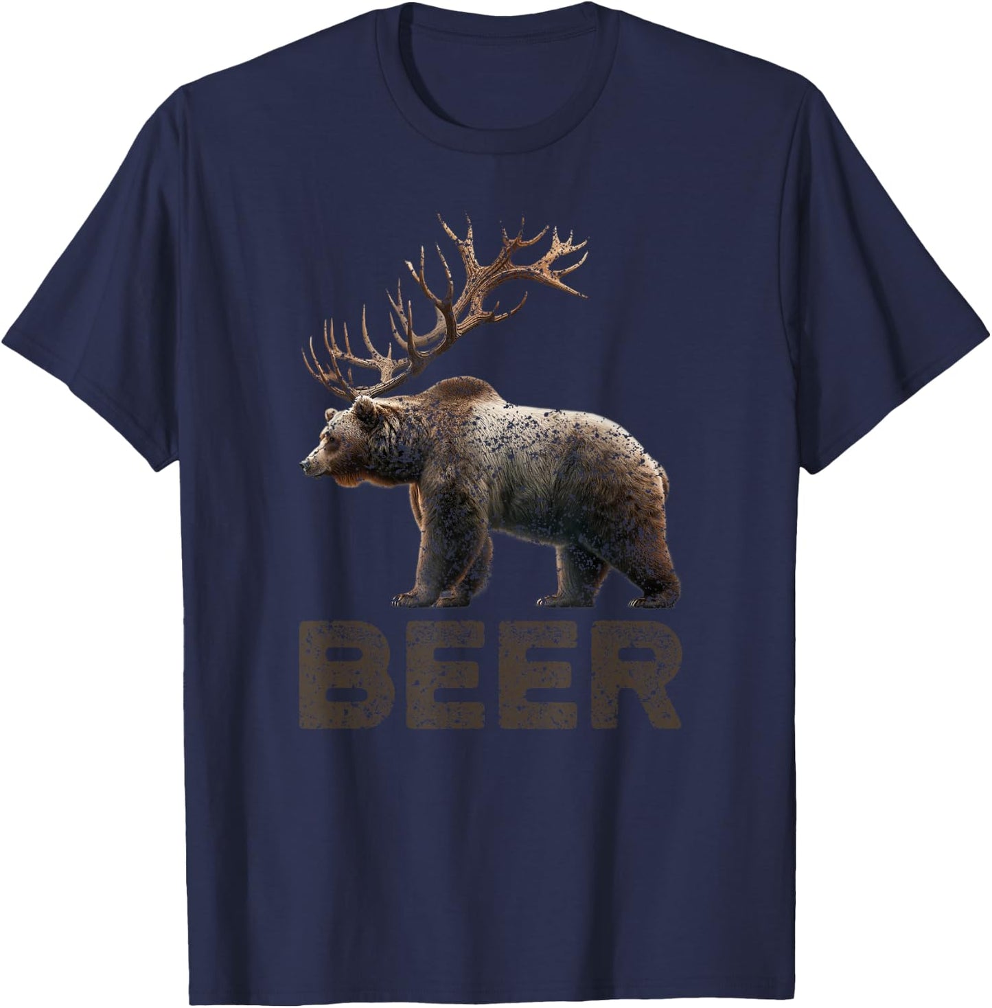 Beer Deer Bear Bear With Antlers Grizzly Beer T-Shirt - T-Shirt | Navy