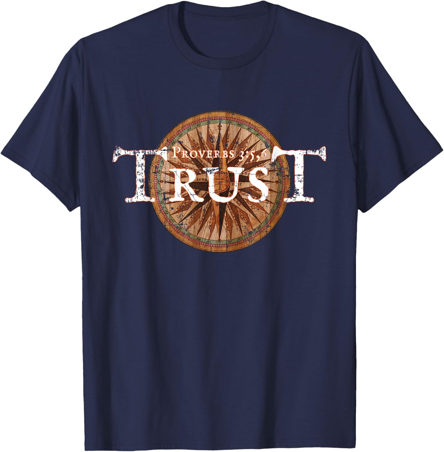 Christian Proverbs 3:5,6 Bible Verse KJV T-Shirt - T-Shirt | Navy