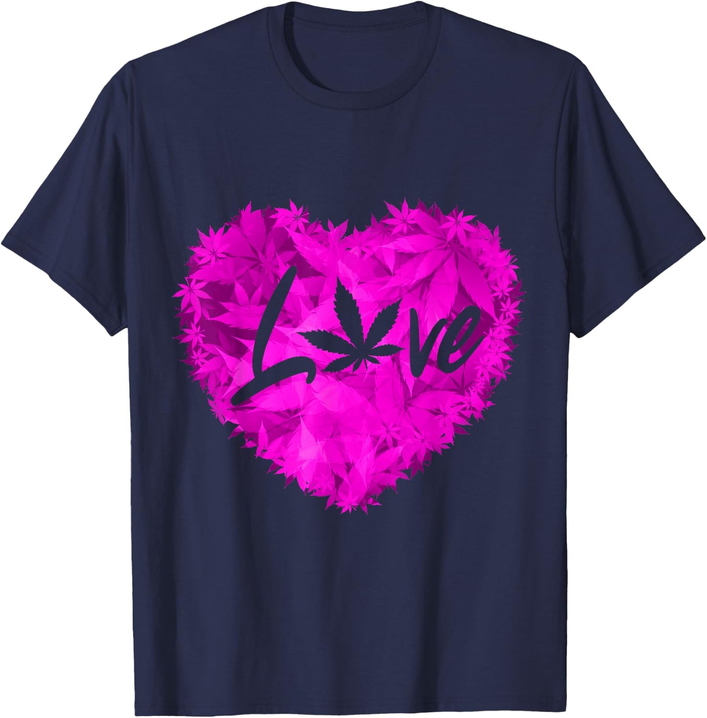 Weed Leaf Heart Weed Lover Funny Marijuana Valentines Day T-Shirt - T-Shirt | Navy