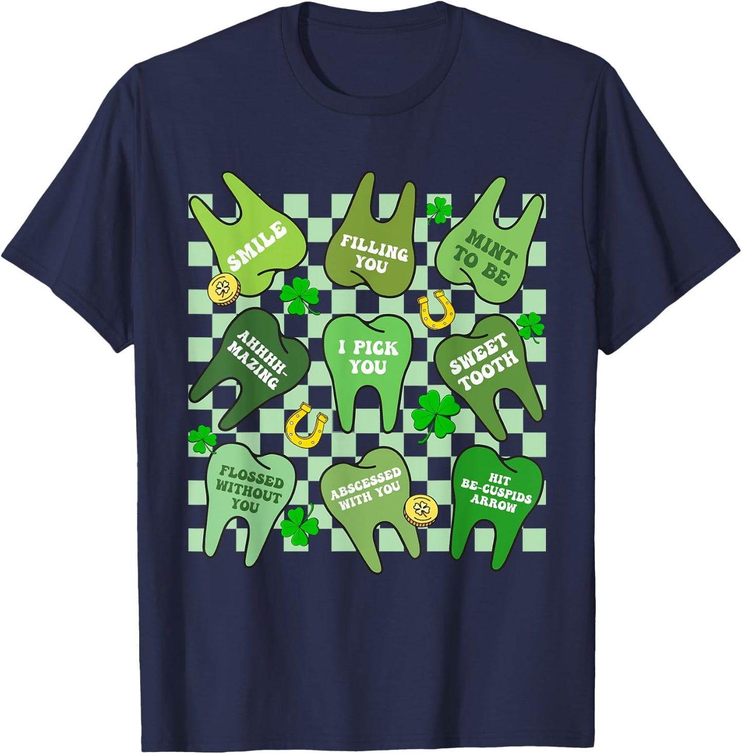 Flossed Teeth St Patricks Day Dentist Dental Squad Assistant T-Shirt - T-Shirt | Navy