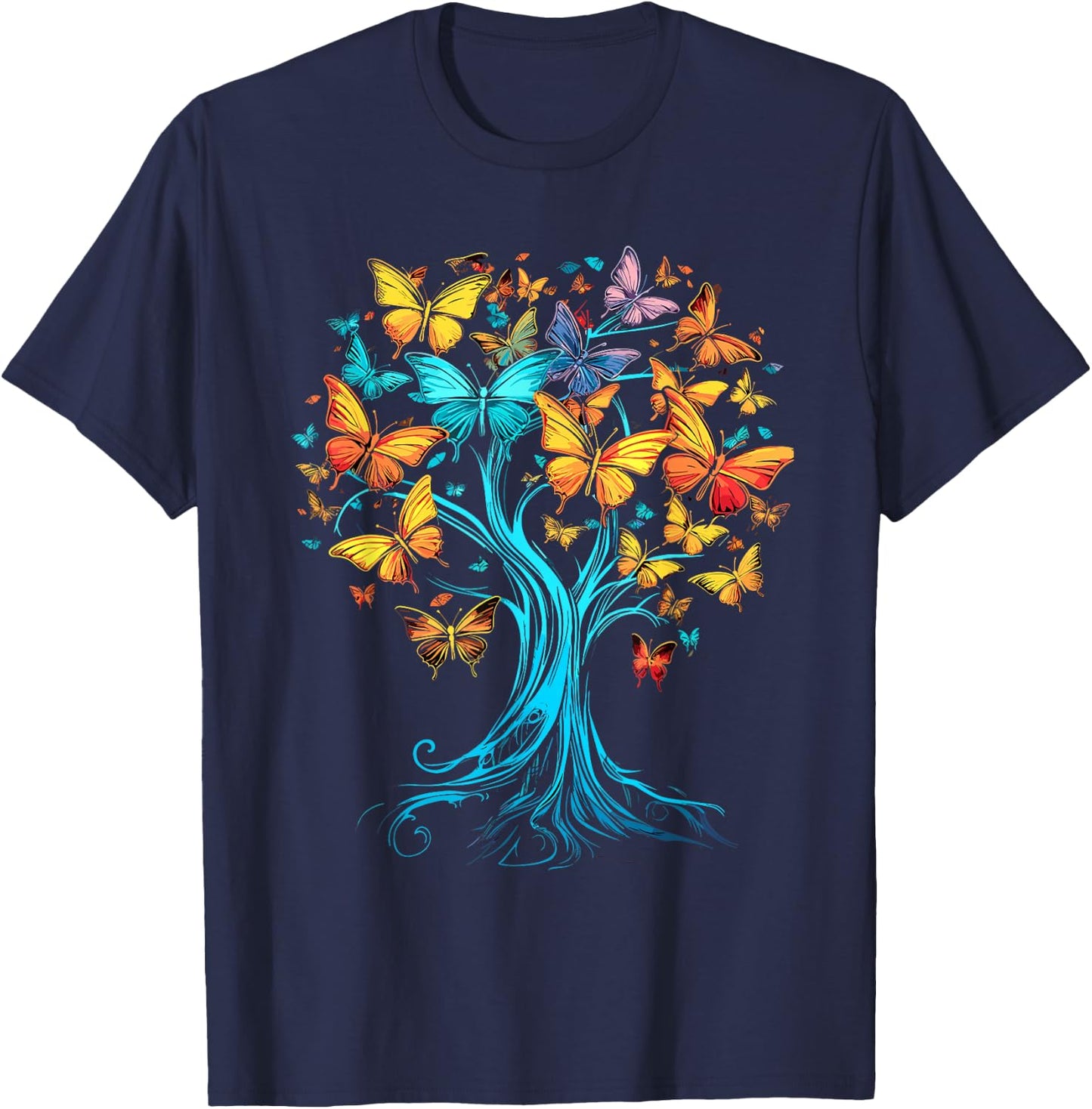 Butterfly Tree Beautiful Butterflies Garden Colorful T-Shirt - T-Shirt | Navy