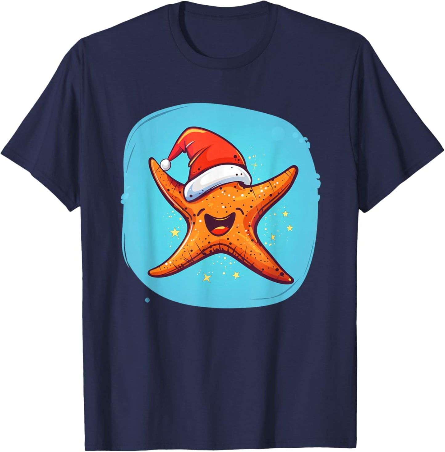 Merry Christmas Starfish with Santa Claus Hat T-Shirt - T-Shirt | Navy
