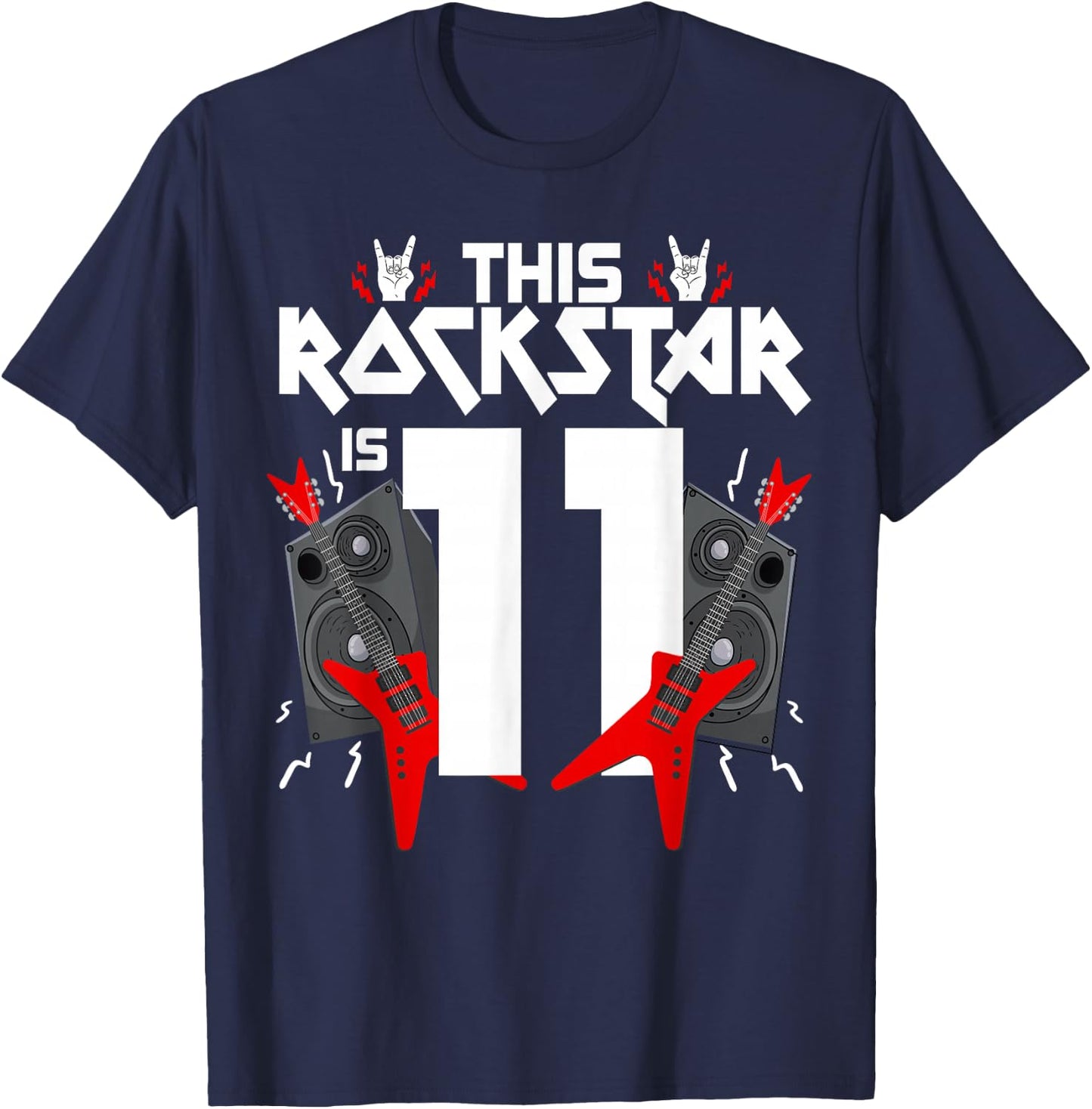 11 Year Old Rock And Roll Star Birthday Guitar 11th Gift T-Shirt - T-Shirt | Navy