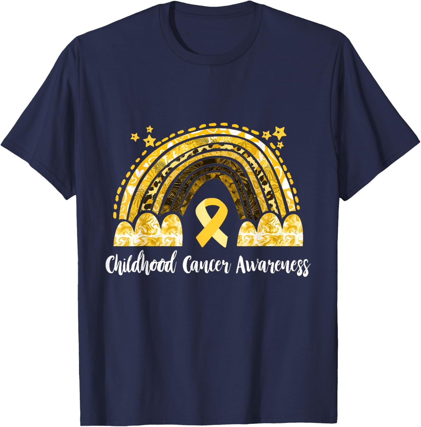 Childhood Cancer Awareness Gold Ribbon Survivor Rainbow T-Shirt - T-Shirt | Navy