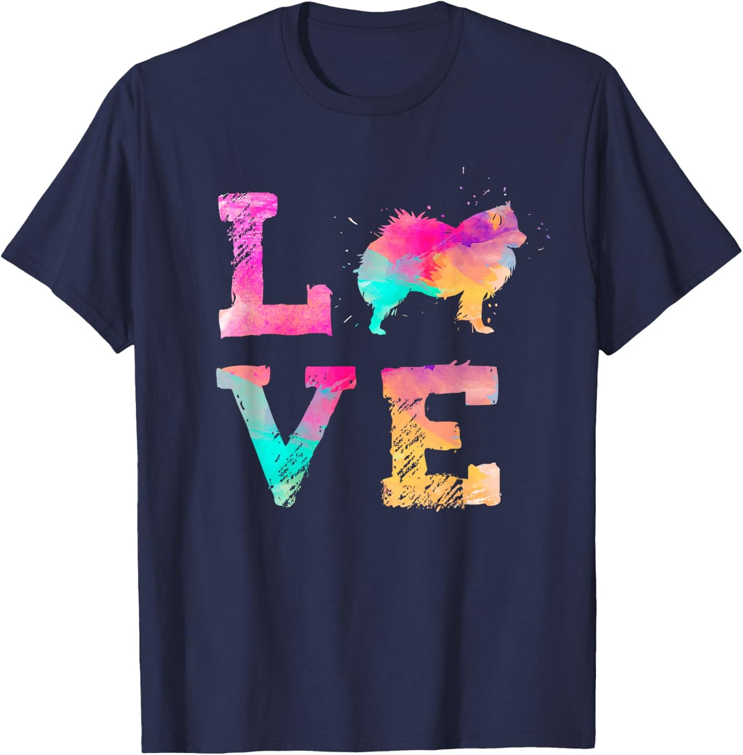 Colourful Watercolour Painting American Eskimo Dog Dog T-Shirt - T-Shirt | Navy