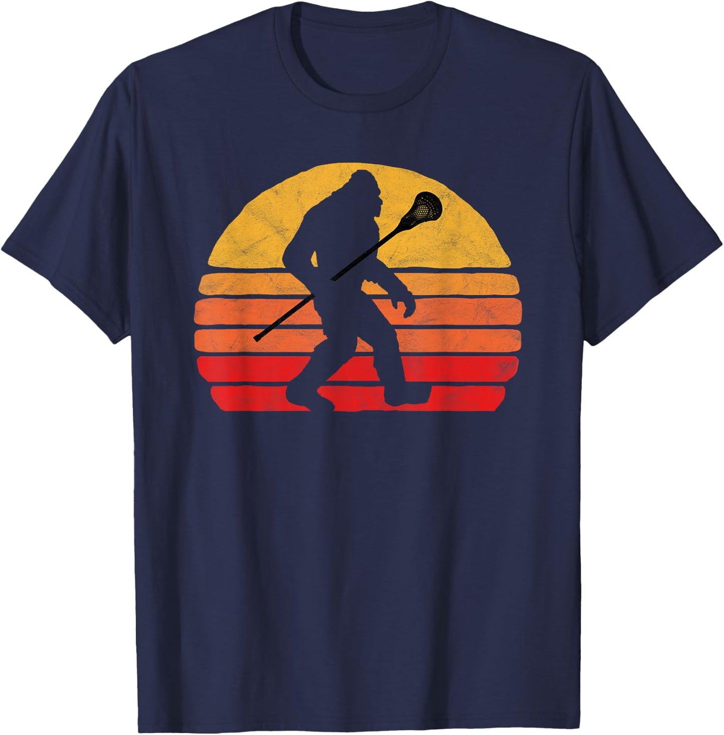 Bigfoot Lacrosse Stick Vintage Surf Sun Funny Lax T-Shirt - T-Shirt | Navy