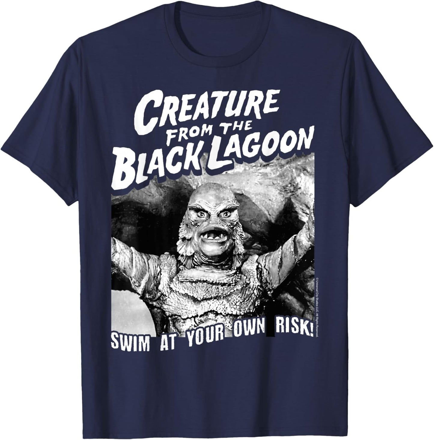 Universal Monsters Black Lagoon Swim At Your Own Risk T-Shirt - T-Shirt | Navy