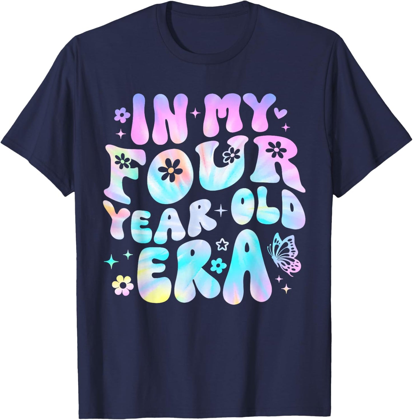 Groovy In My Four Year Old Era Girl 4th Birthday 4 Yrs Old T-Shirt - T-Shirt | Navy