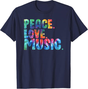 Peace Love Music Tie Dye T-Shirt - T-Shirt | Navy