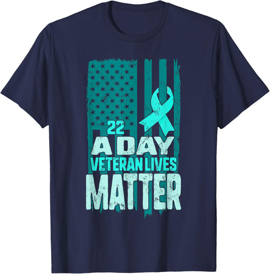 PTSD Awareness 22 a Day Veteran Lives Matter American Flag T-Shirt - T-Shirt | Navy
