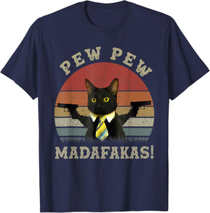 Funny Black Cat Pew Pew Madafakas T-Shirt - T-Shirt | Navy