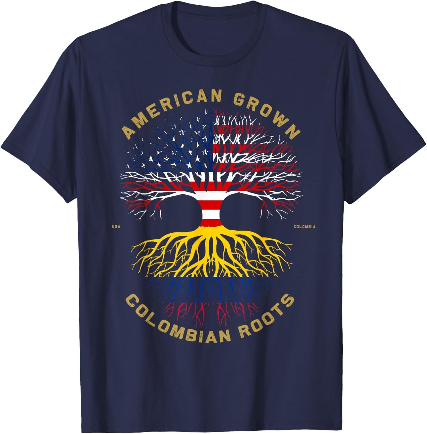 American Grown with Colombian Roots Tree USA Flag Gifts T-Shirt - T-Shirt | Navy