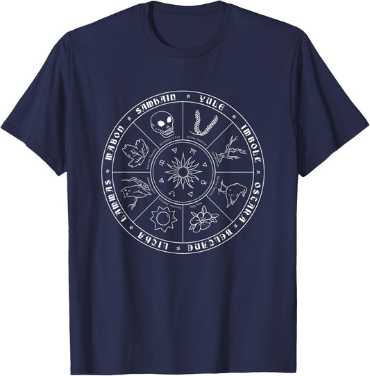 Wicca wheel of the year I Witch Pentagram Pagan calendar T-Shirt - T-Shirt | Navy