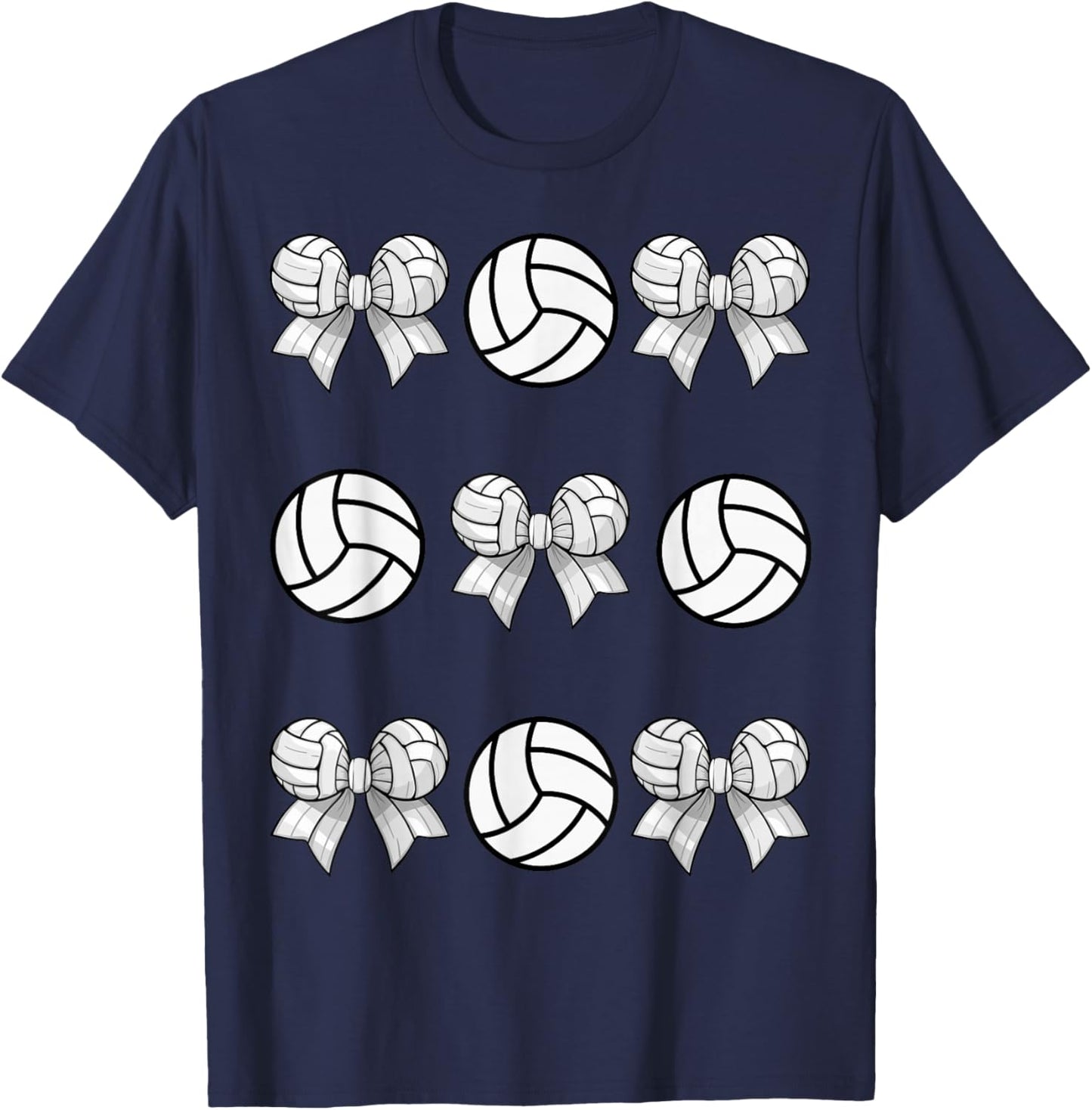 Volleyball Coquette Bow Volleyball Girls And Boys Aesthetic T-Shirt - T-Shirt | Navy