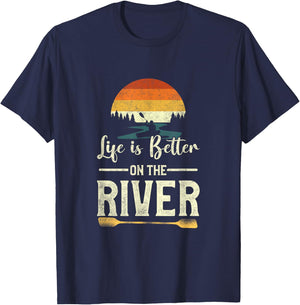 Retro Kayaking Life Is Better On The River T-Shirt - T-Shirt | Navy