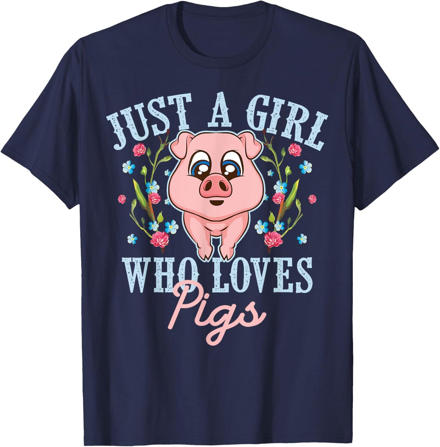 Funny Just A Girl Who Loves Pigs Gift | Cute Mini Piggy Kids T-Shirt - T-Shirt | Navy