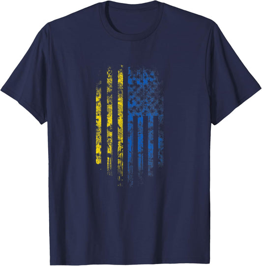 Ukrainian American Flag - Ukraine and USA Pride Kids Men T-Shirt - T-Shirt | Navy