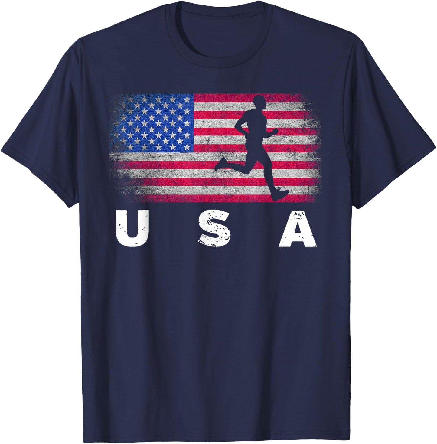 American Flag Track & Field - Cute Field Running Gift Kids Men T-Shirt - T-Shirt | Navy