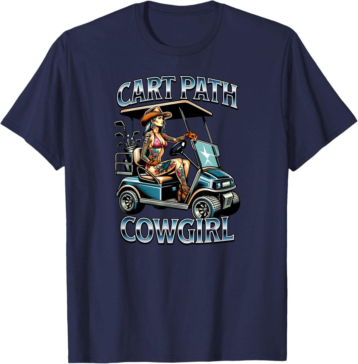 Cart Path Cowgirl - Funny Golfer, Golf T-Shirt - T-Shirt | Navy