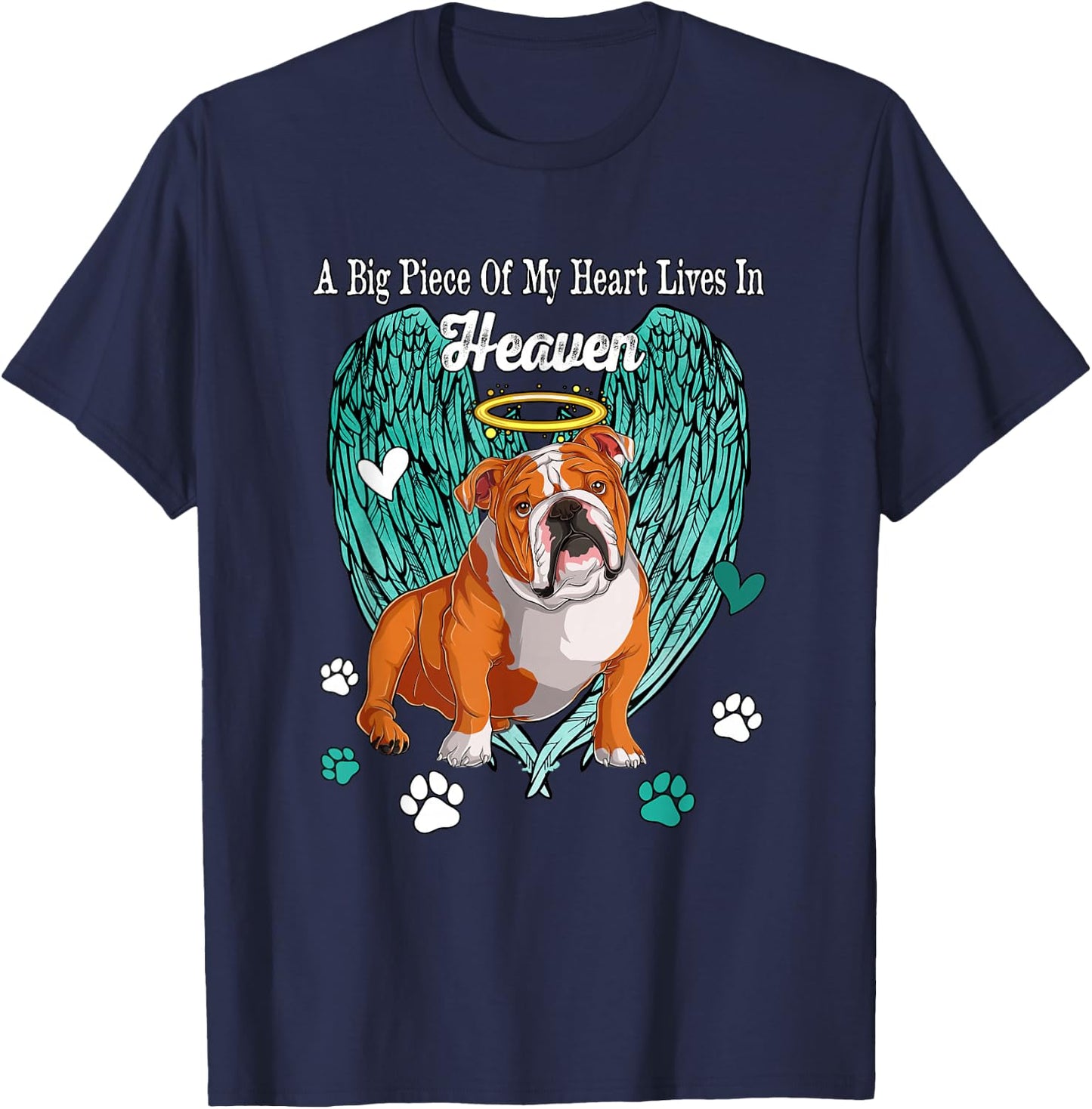 Heart Lives In Heaven Costume English Bulldog Memories Owner T-Shirt - T-Shirt | Navy