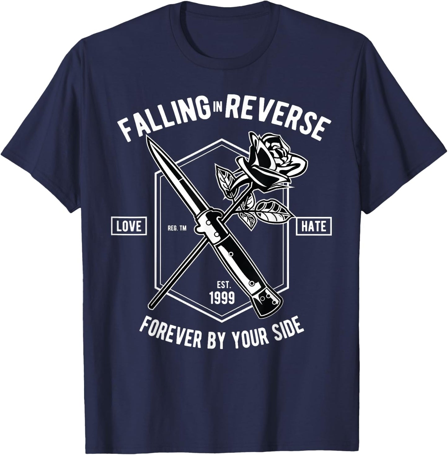 Vintage Falling In Reverse Rose & Knife Inspirational Gift T-Shirt - T-Shirt | Navy