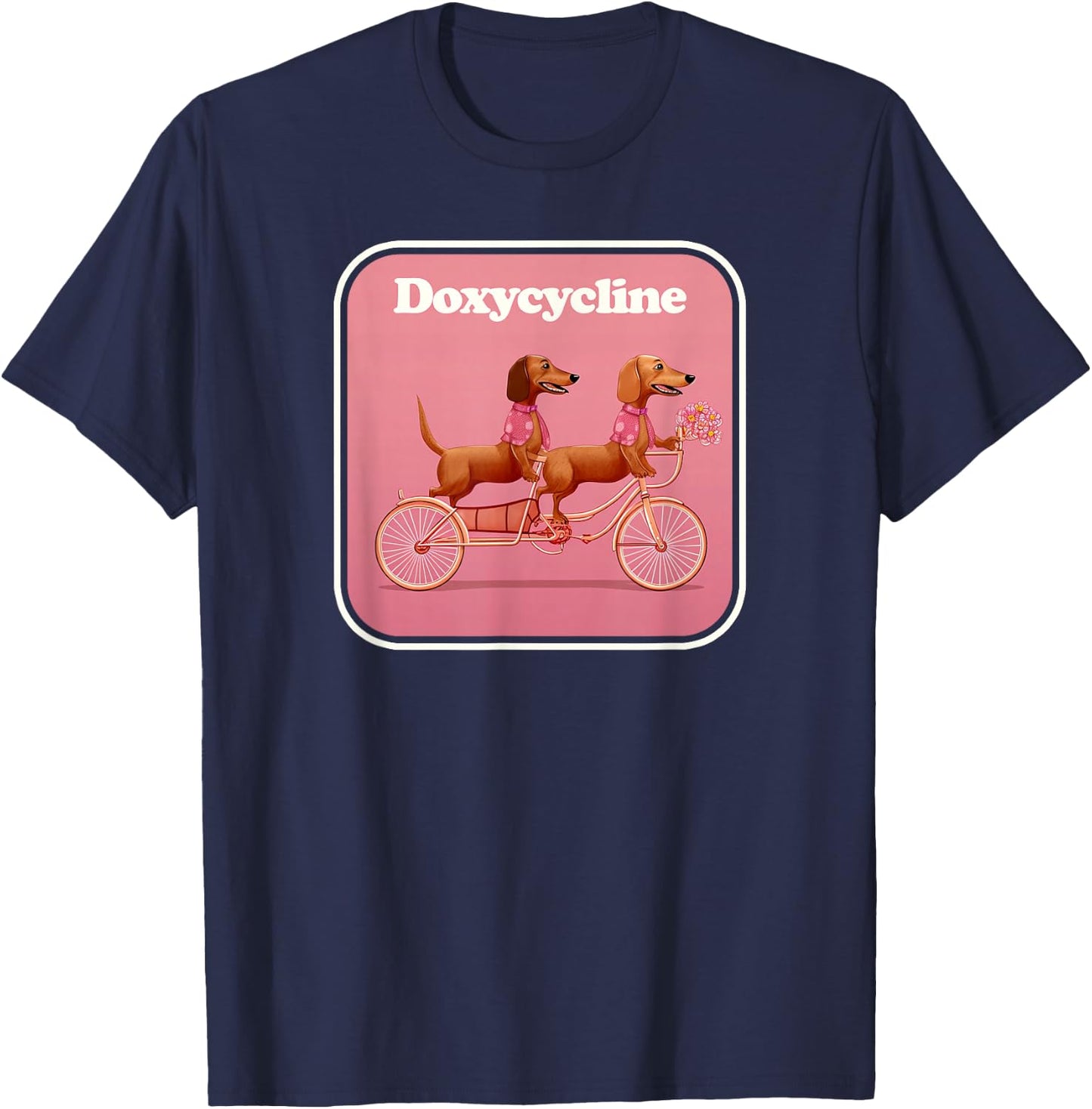 Doxycycline - Dachshund Riding a Bike - Doxy Cycling T-Shirt - T-Shirt | Navy