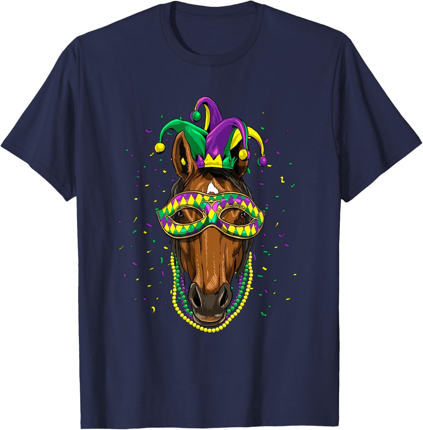 Horse Animal Lover Cute Mardi Gras Carnival Jester T-Shirt - T-Shirt | Navy