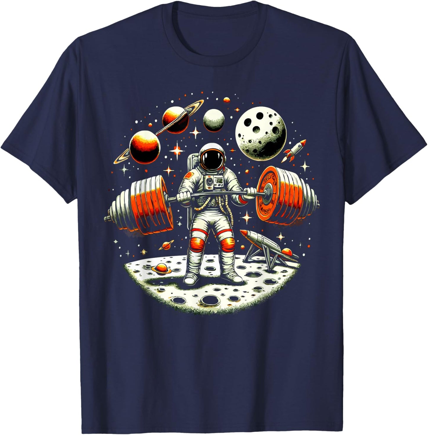 Funny Astronaut Spaceman Weightlifting Fitness Gym Workout T-Shirt - T-Shirt | Navy