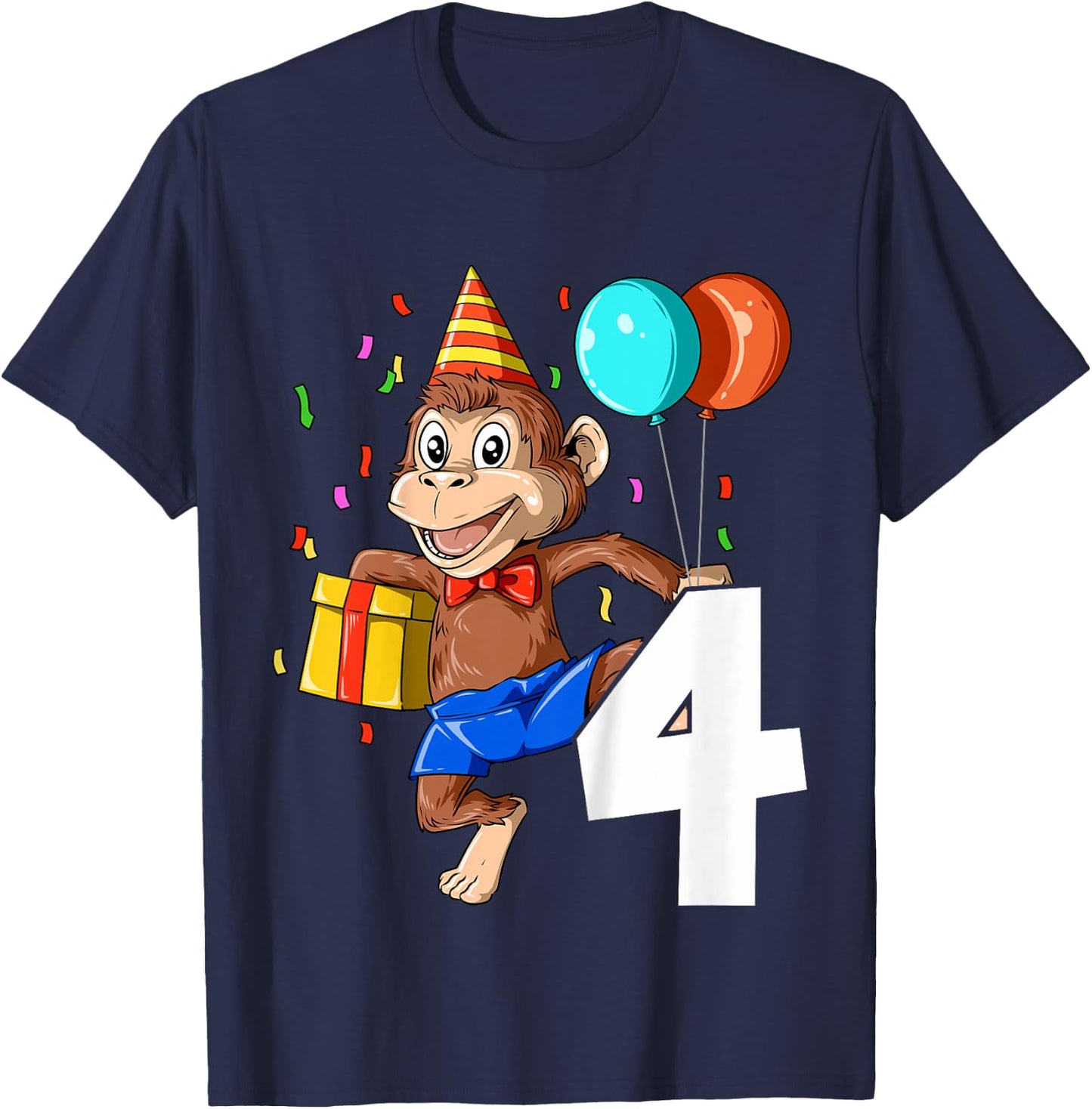 Kids Monkey Birthday 4 Monkey 4th Birthday Outfit Monkey 4 Party T-Shirt - T-Shirt | Navy