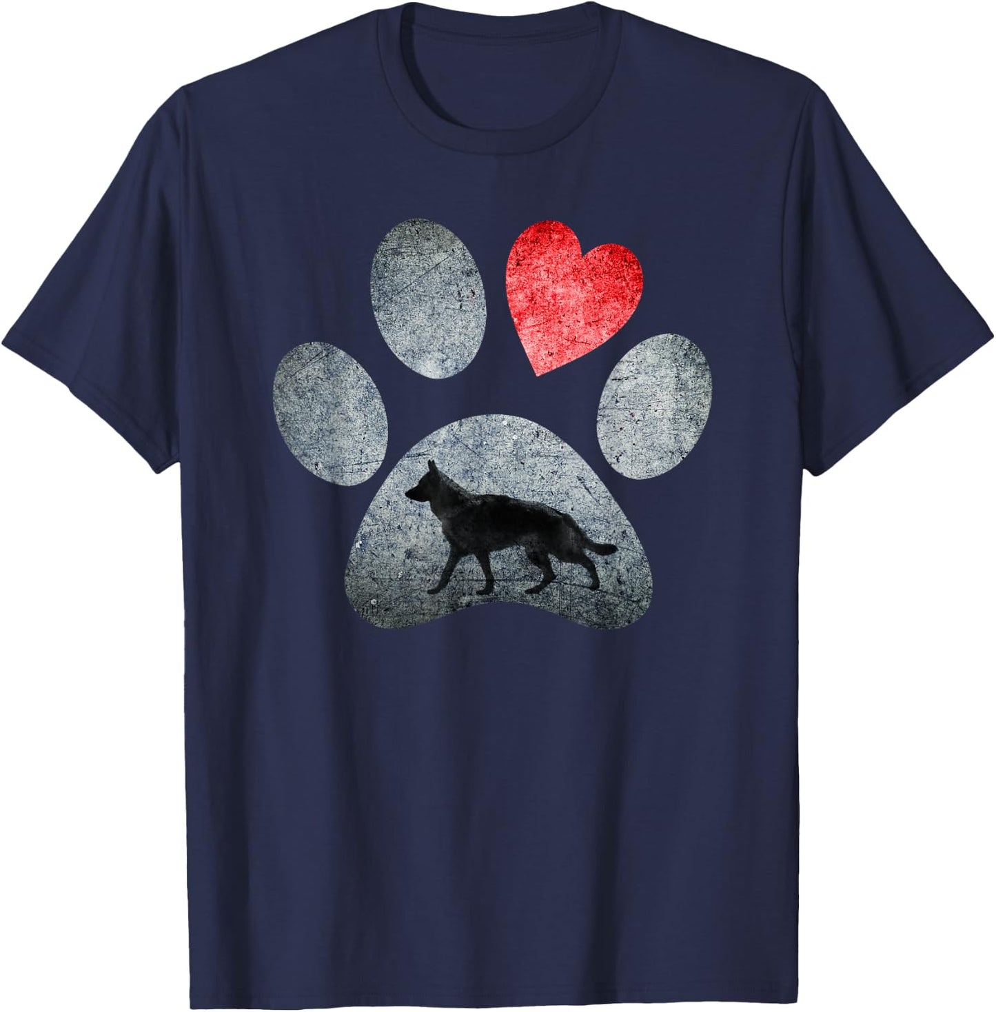 German Shepherd Dog Paws Dog Lover Red Heart T-Shirt - T-Shirt | Navy