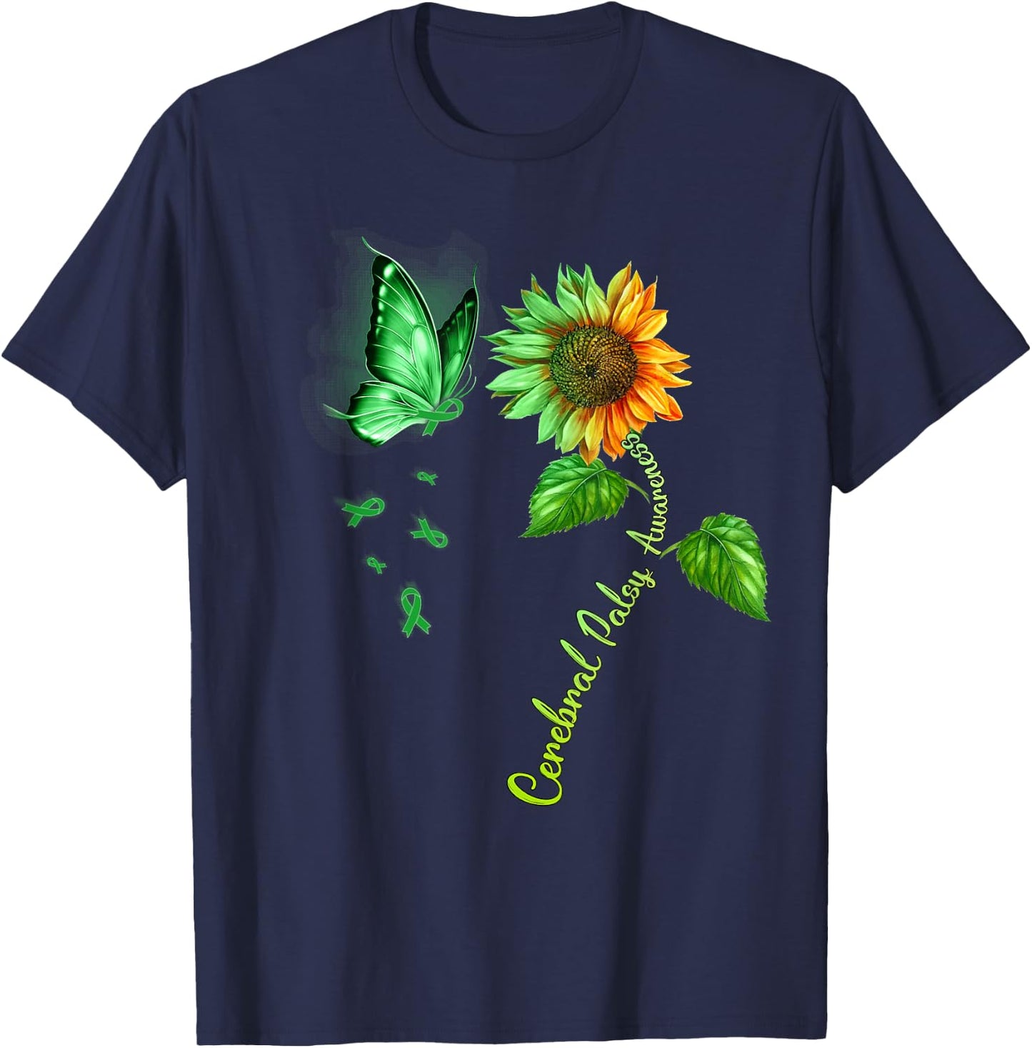 Butterfly Sunflower Cerebral Palsy Awareness T-Shirt - T-Shirt | Navy