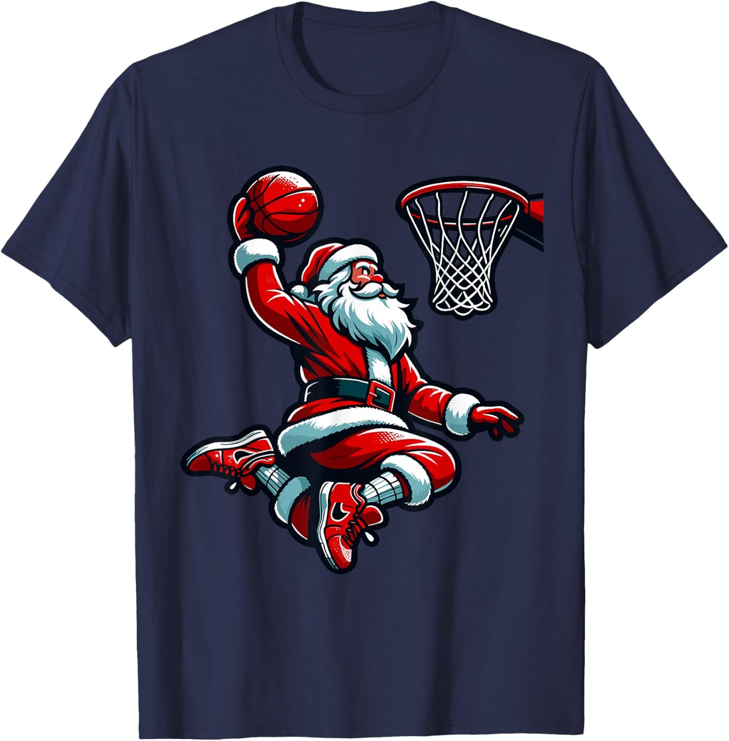 Santa Claus Dunking A Basketball Funny Christmas Basketball T-Shirt - T-Shirt | Navy