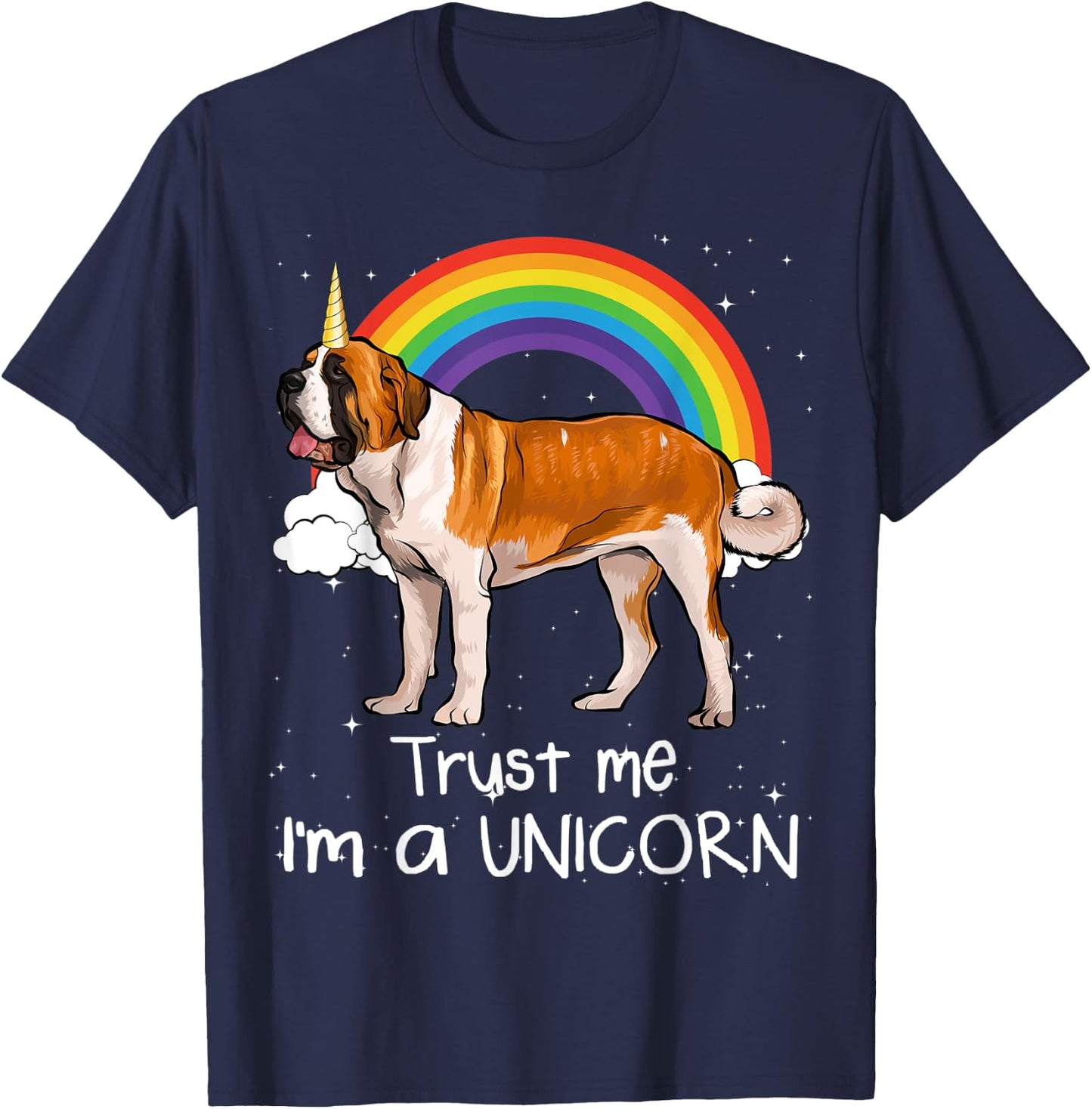 Rainbow St. Bernard Trust Me I'm A Unicorn Dog T-Shirt - T-Shirt | Navy