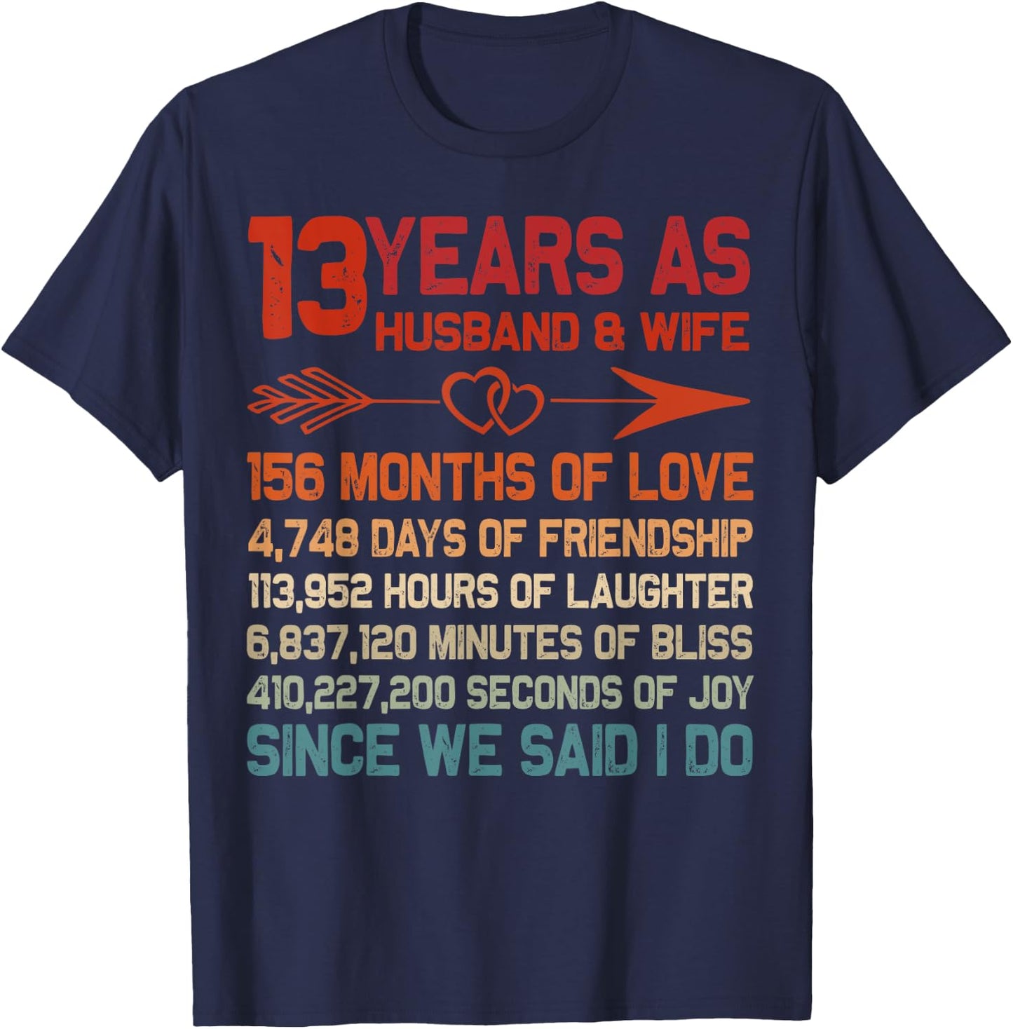 13 Years as Husband & Wife 13th Anniversary Gift Couple T-Shirt - T-Shirt | Navy
