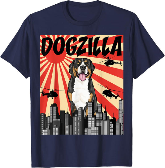 Funny Retro Japanese Dogzilla Greater Swiss Mountain Dog Men Women T-Shirt - T-Shirt | Navy