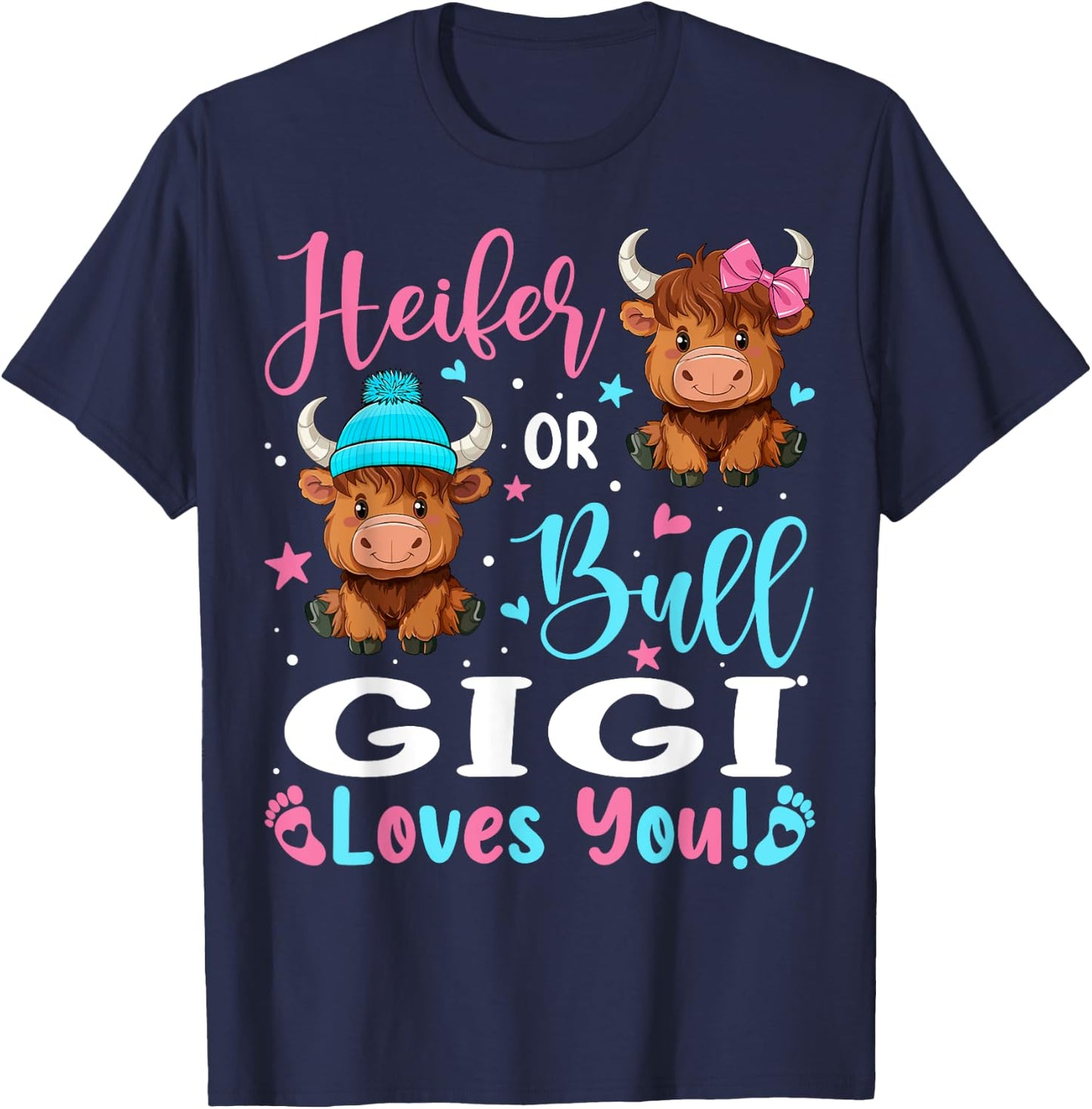 Bull or Heifer Gigi Loves You Highland Cow Lover T-Shirt - T-Shirt | Navy