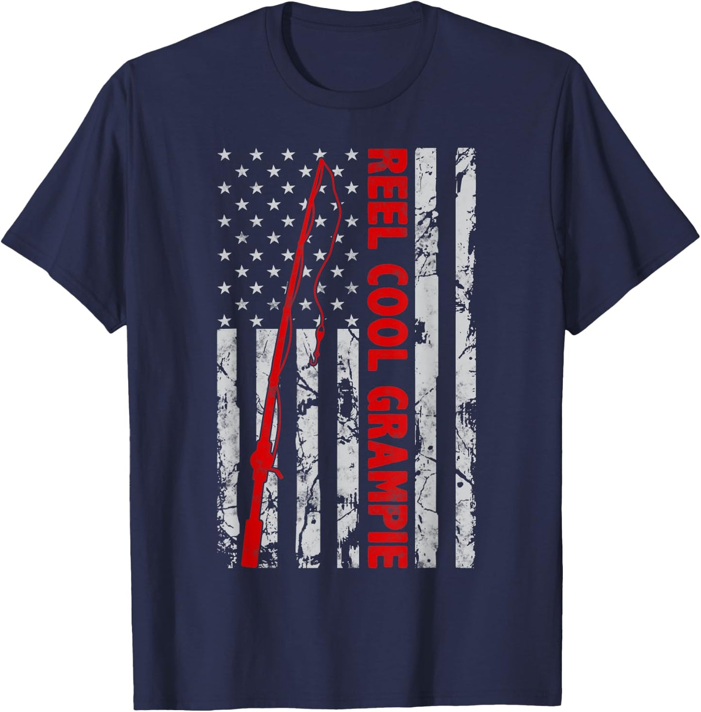 Reel Cool Grampie Fishing Father’s Day Flag gift Fisherman T-Shirt - T-Shirt | Navy