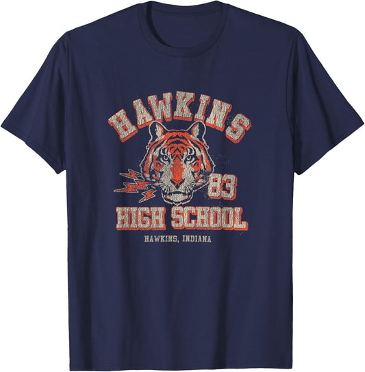 Stranger Things Hawkins High School Distressed Chest Poster T-Shirt - T-Shirt | Navy