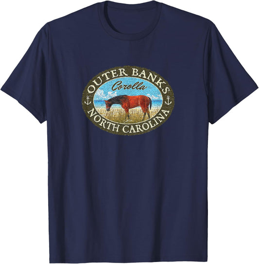 JCombs: Corolla, Outer Banks, NC, with Corolla Wild Horse T-Shirt - T-Shirt | Navy