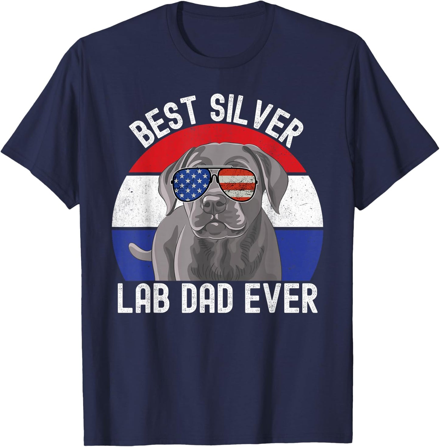 Best Silver Lab Dad Ever Vintage Patriotic American Flag T-Shirt - T-Shirt | Navy