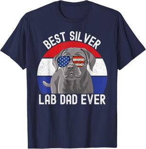 Best Silver Lab Dad Ever Vintage Patriotic American Flag T-Shirt - T-Shirt | Navy