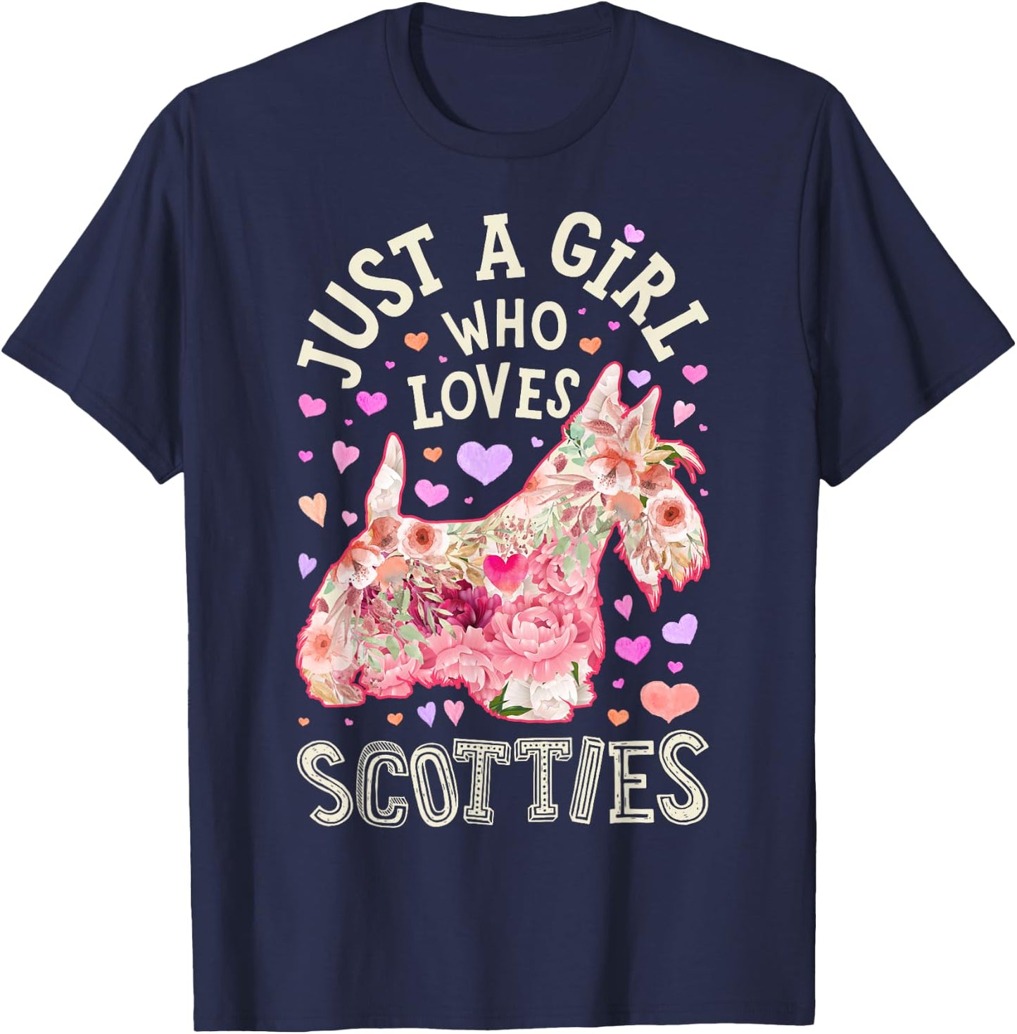 Scottie Scottish Terrier Just A Girl Who Loves Dog Flower T-Shirt - T-Shirt | Navy