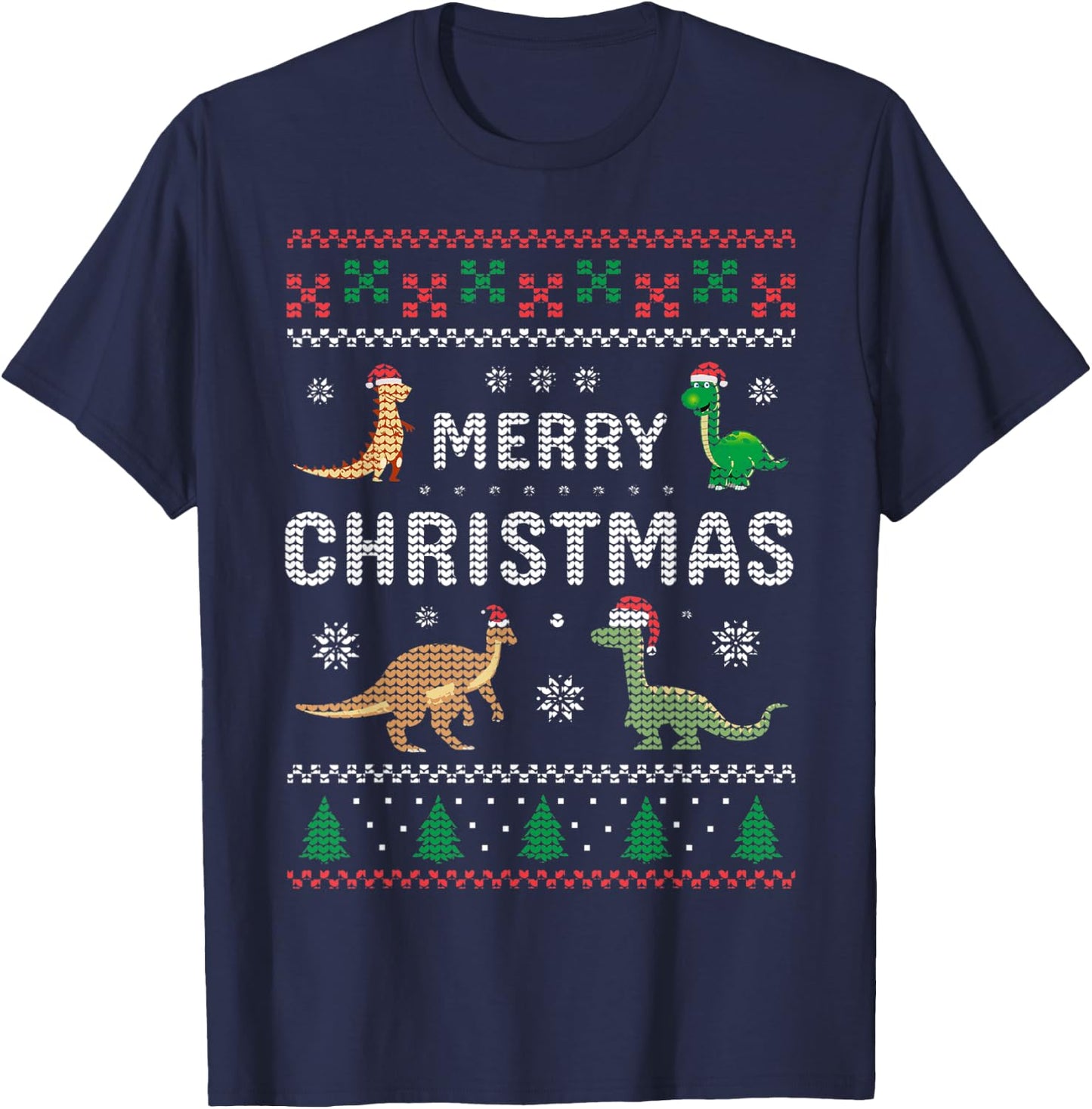 Merry Xmas Holiday Clothing Funny Dinosaur Ugly Christmas T-Shirt - T-Shirt | Navy