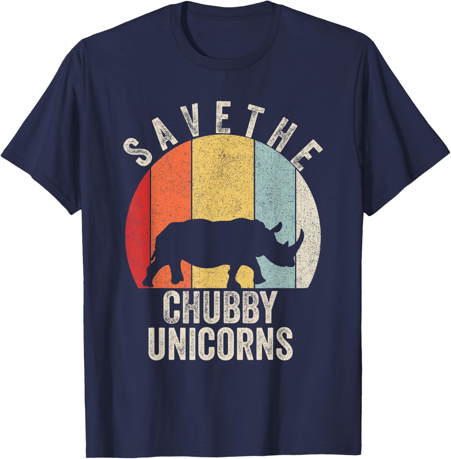 Retro Save The Chubby Unicorn Shirt Gift Funny Animal Rhino T-Shirt - T-Shirt | Navy