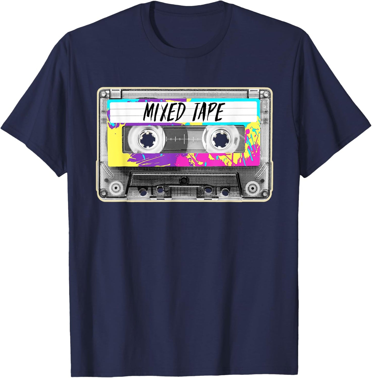 80s Paint Splash Cassette Tape Vintage Mixtape T-Shirt - T-Shirt | Navy
