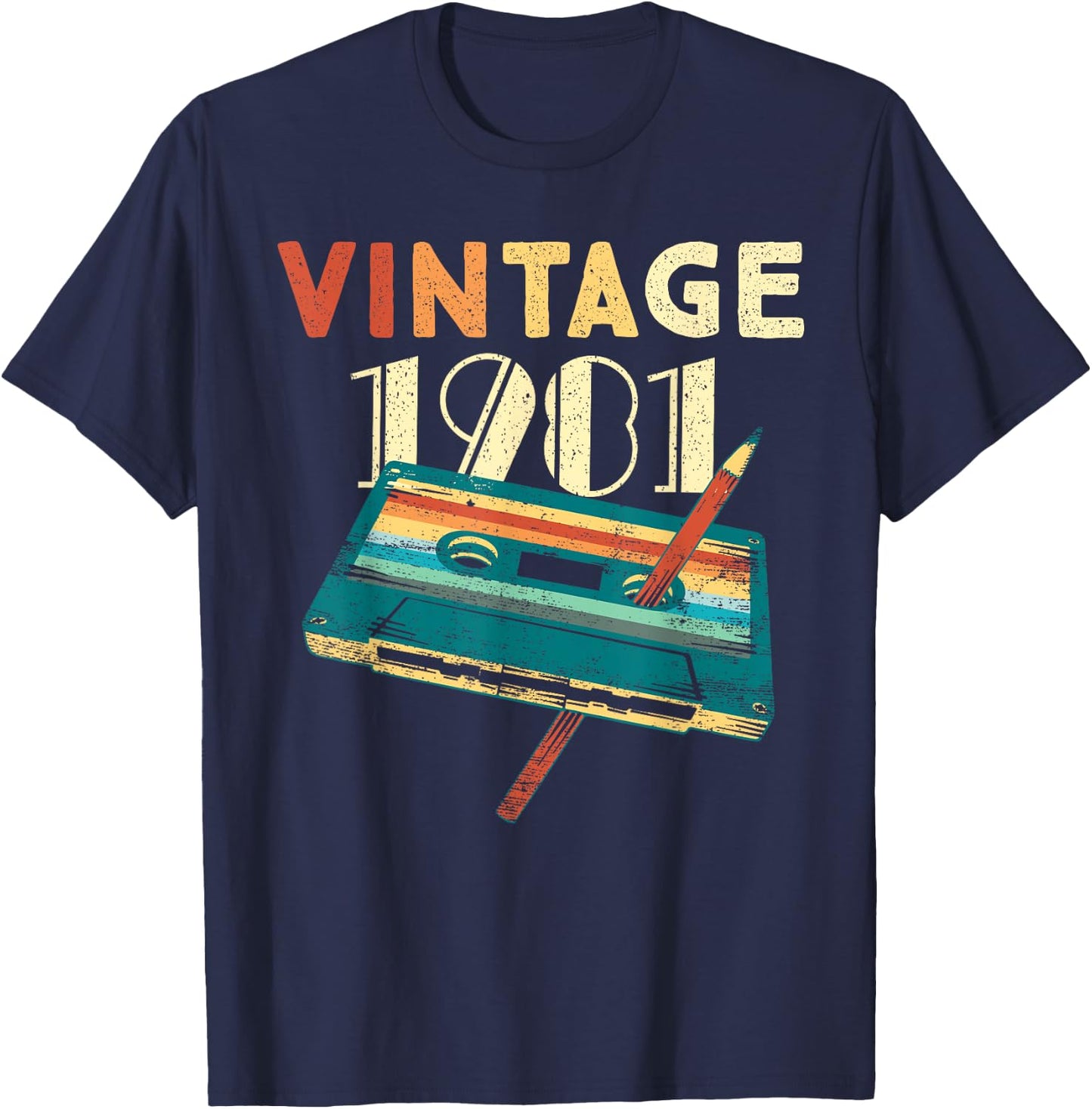 Vintage 1981 Music Cassette 44th Birthday Gifts 44 Years Old T-Shirt - T-Shirt | Navy